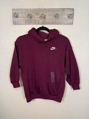 Nike Kids Burgundy Hoodie With Logo Size S Cotton Blend Kangaroo Pocket